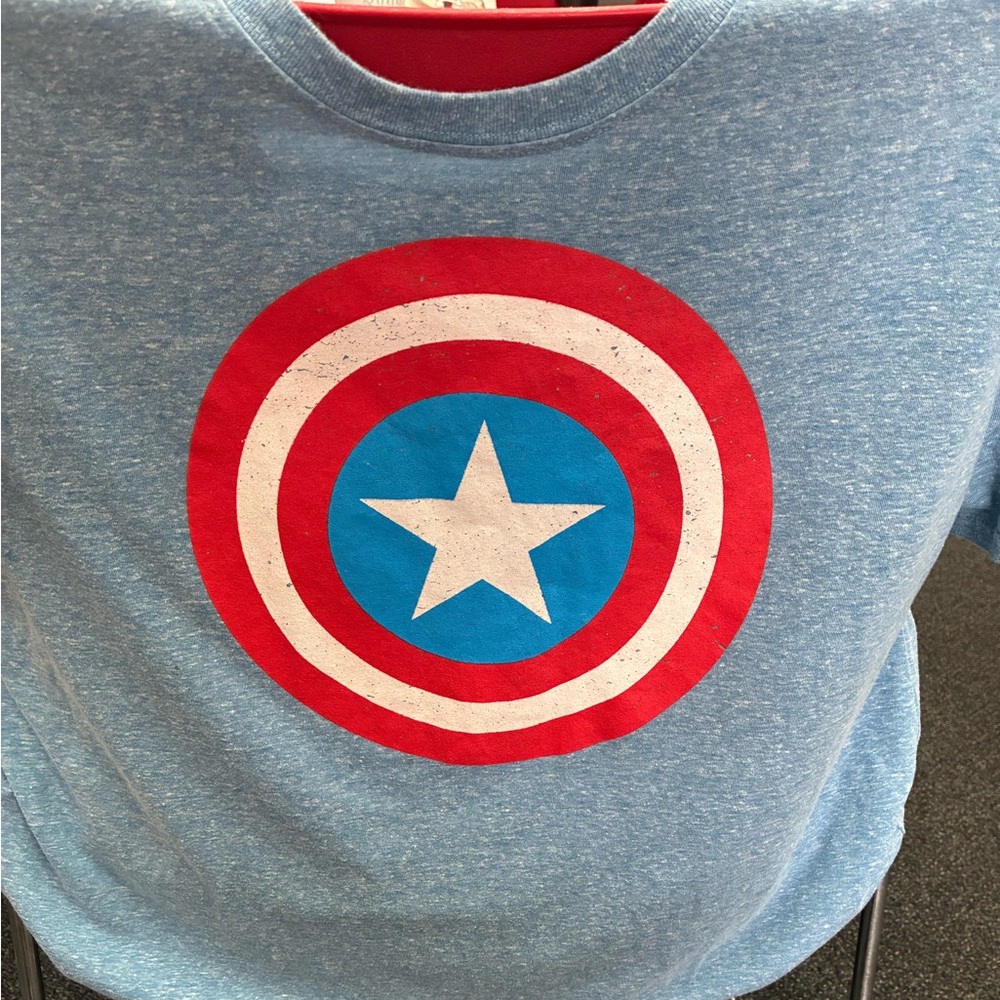 Captain America Shirt Men's XL  Blue Marvel Comics Graphic Tee Short Sleeve